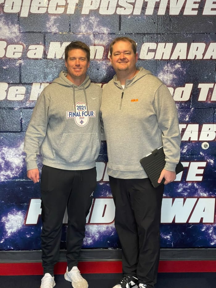 Josh Heupel with Walton head coach Daniel Brunner.